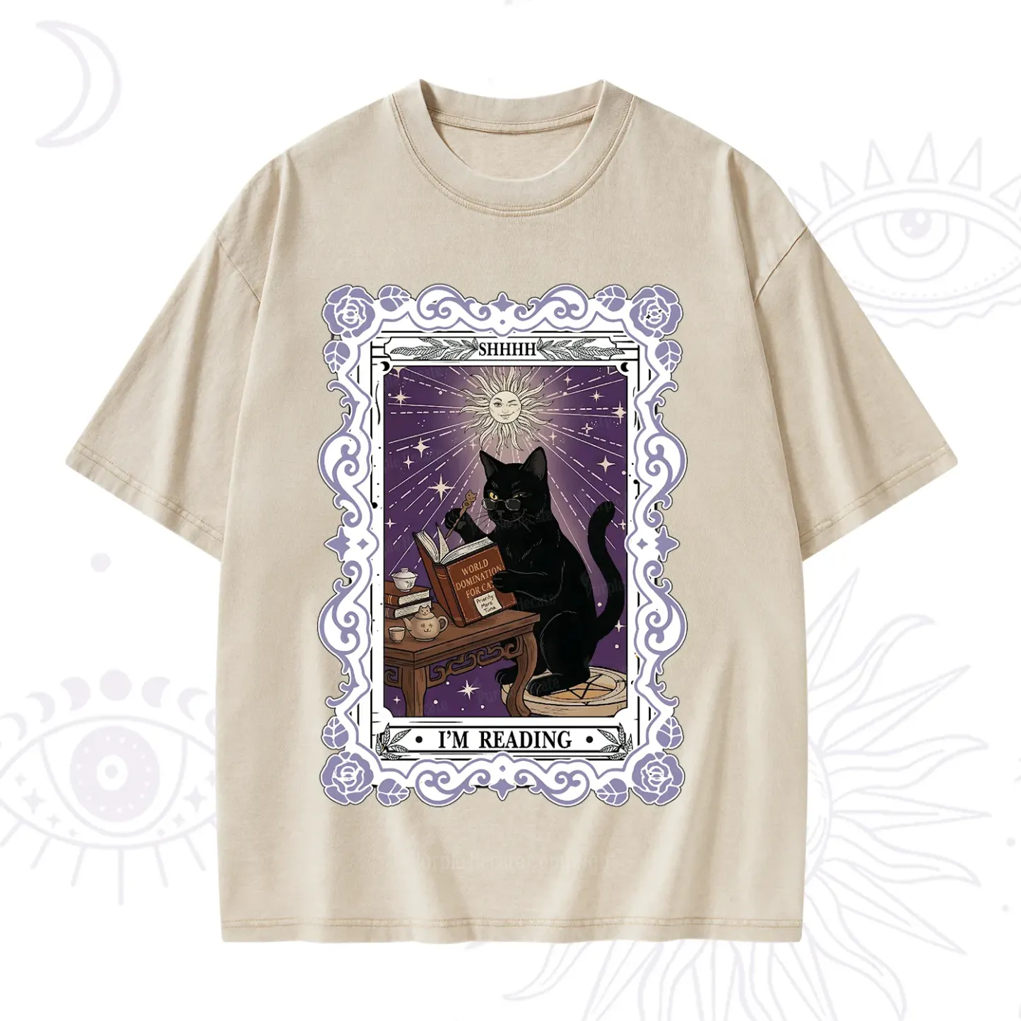 Purplehecate The Reading Cat Tarot Washed T-Shirt