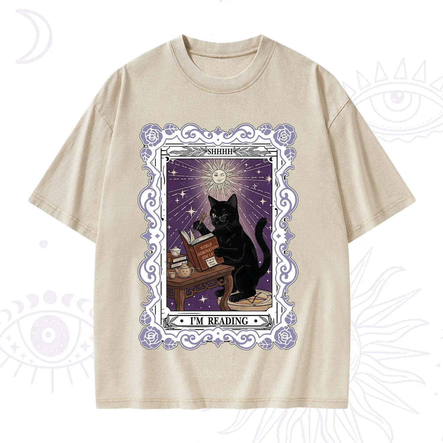 Purplehecate The Reading Cat Tarot Washed T-Shirt