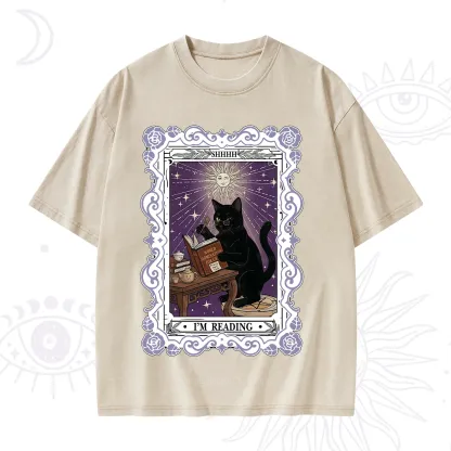 Purplehecate The Reading Cat Tarot Washed T-Shirt