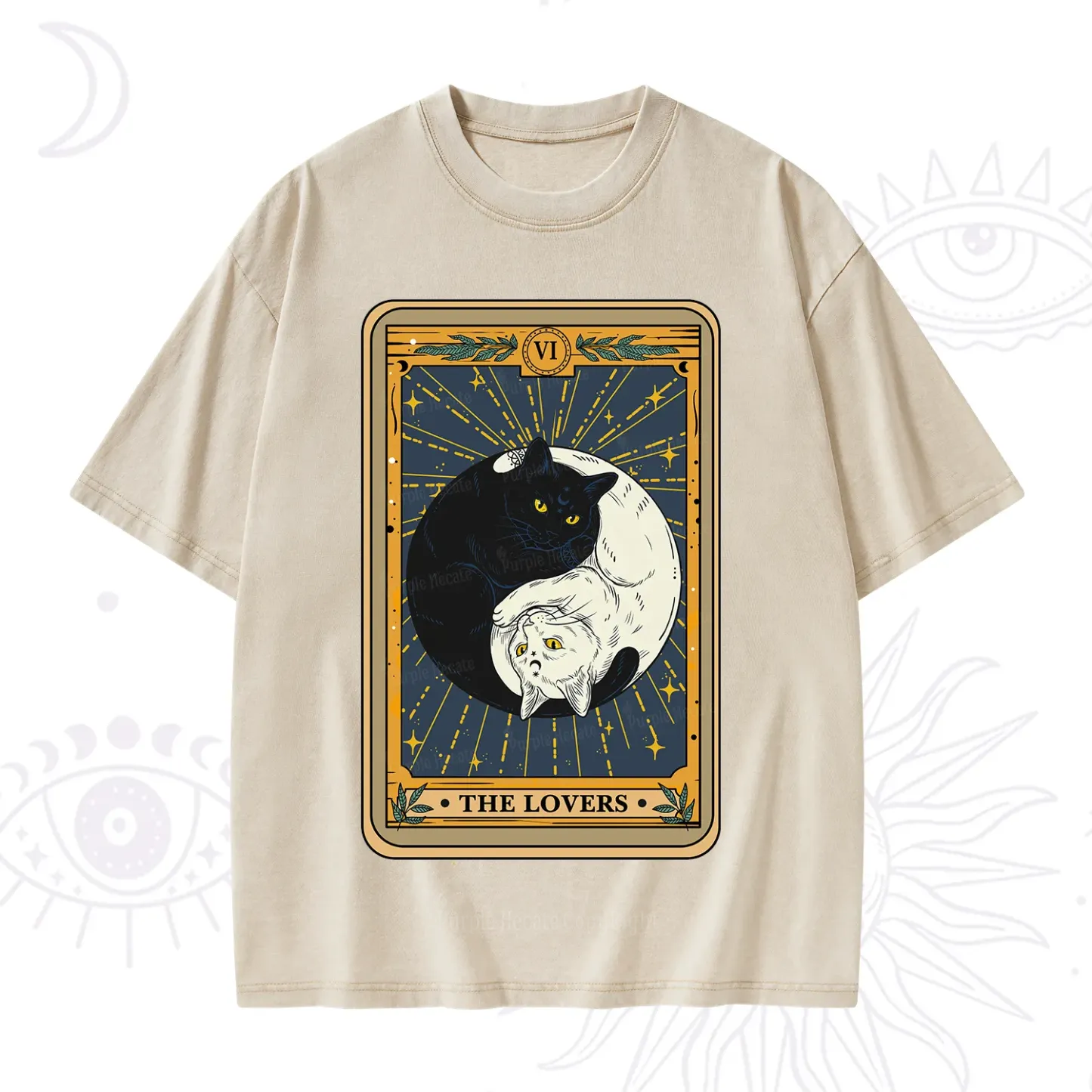 Purplehecate The Lovers Cat Tarot Washed T-Shirt