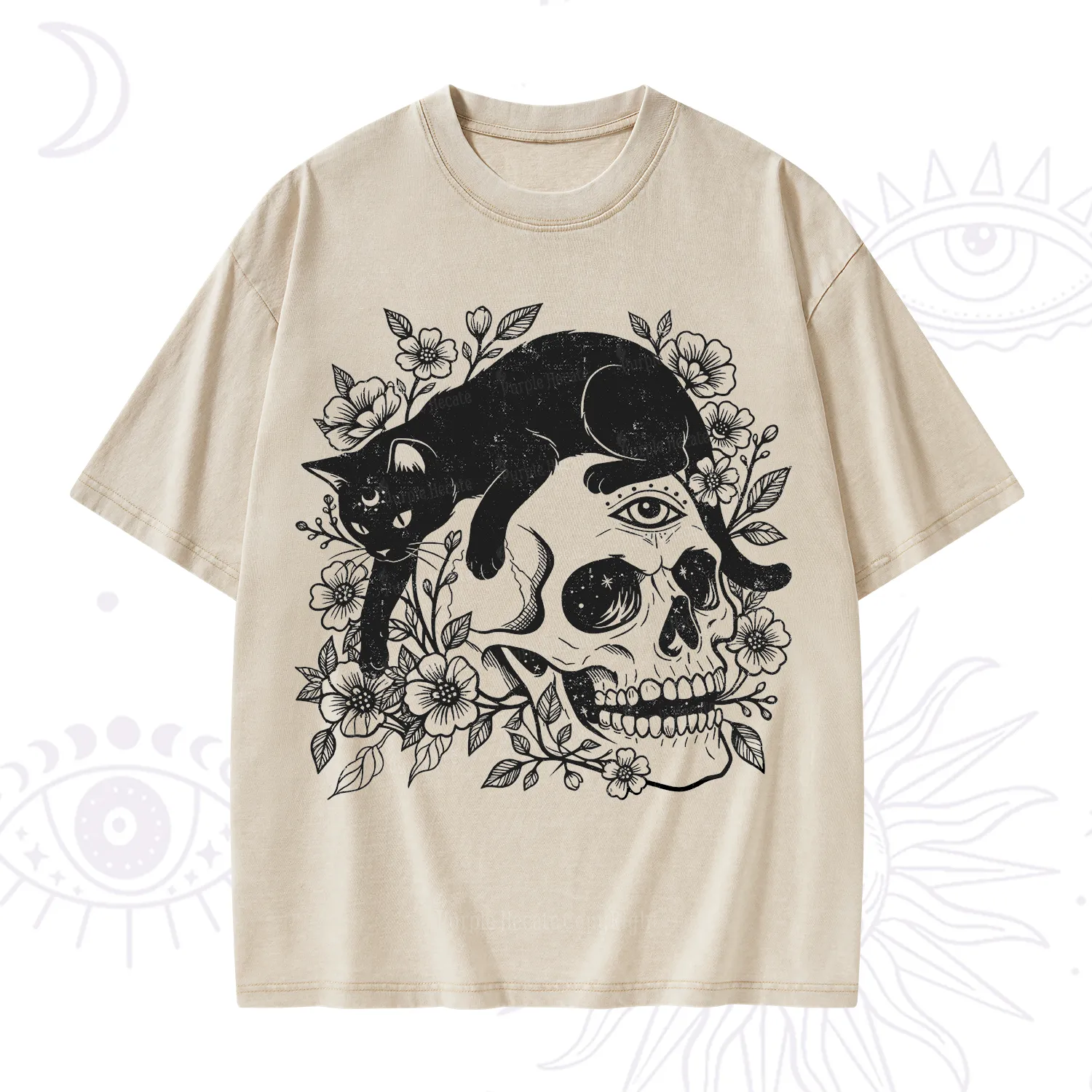 Purplehecate Black Cats In A Skull Washed T-Shirt