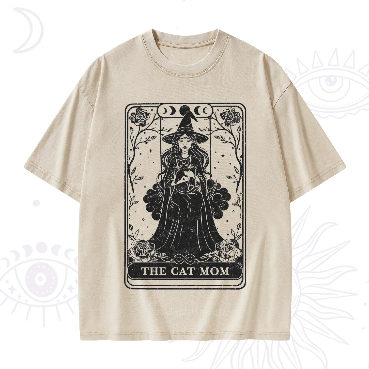 Purplehecate The Witch Cat Mom Tarot Washed T-Shirt