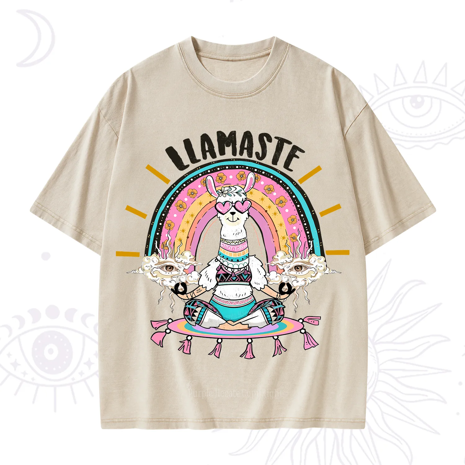 Purplehecate Llama Meditating Washed T-Shirt