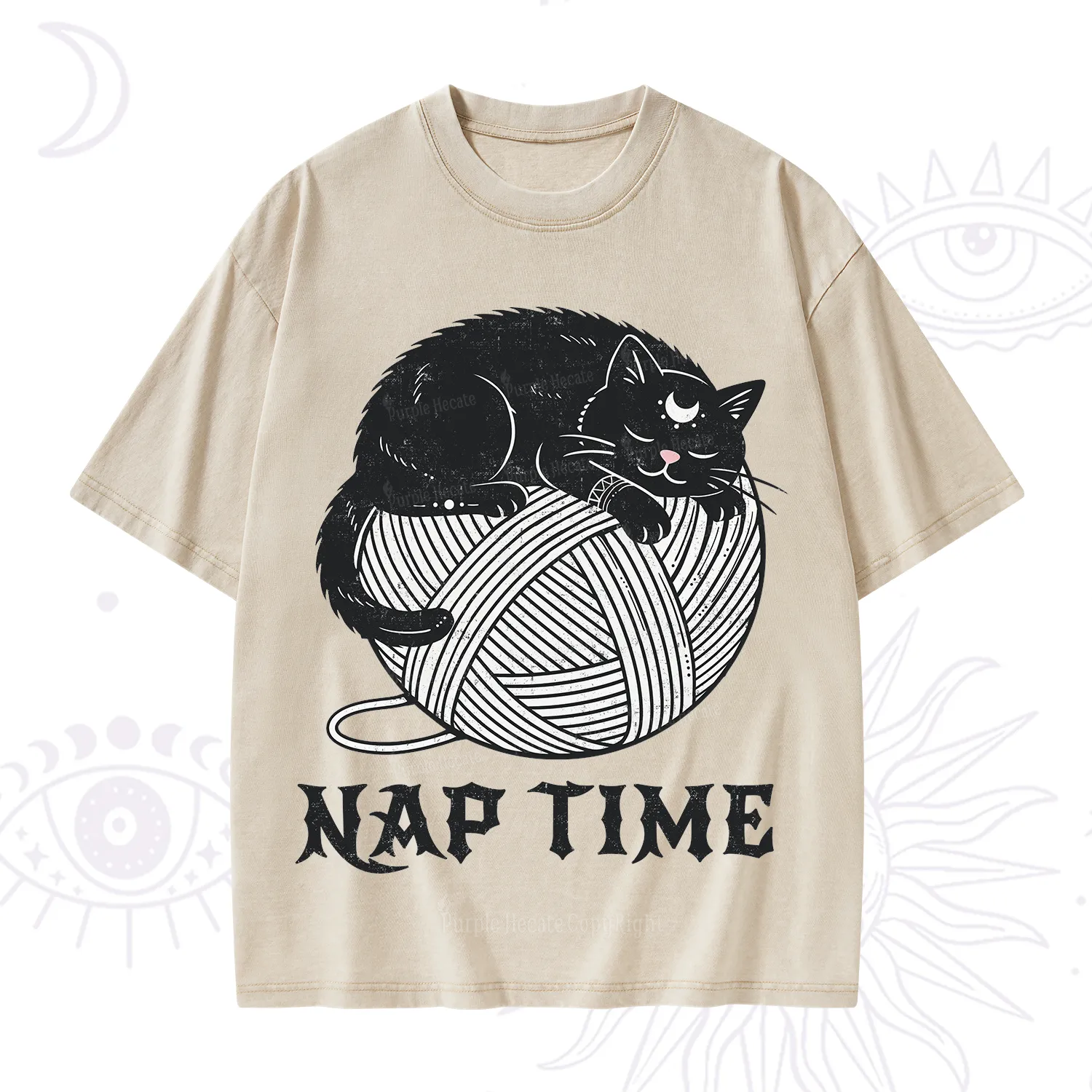 Purplehecate Nap Time Cat Washed T-Shirt