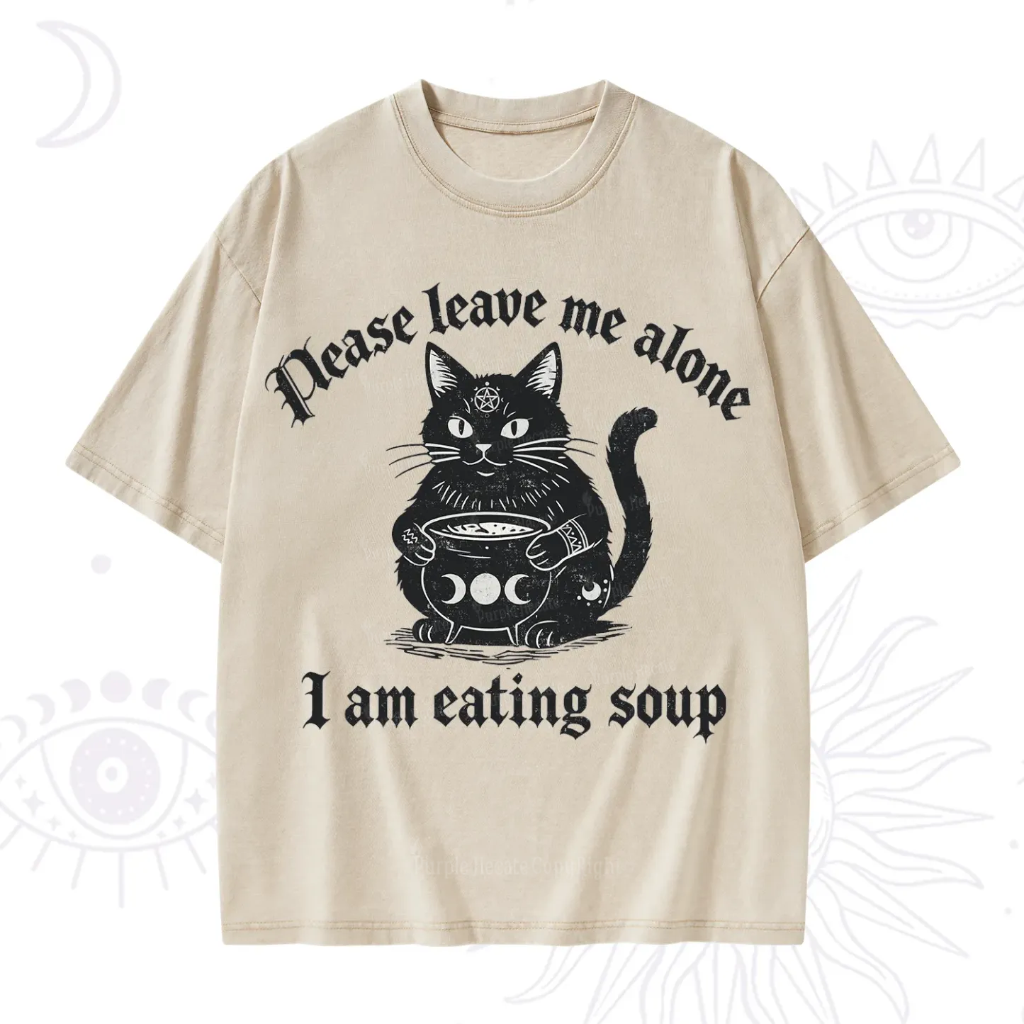 Purplehecate Magic Cat Eating Soup Washed T-Shirt