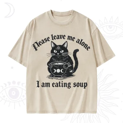 Purplehecate Magic Cat Eating Soup Washed T-Shirt