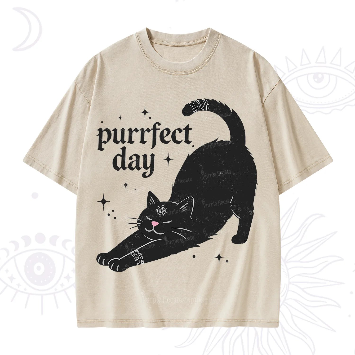 Purplehecate Purrfect Day Black Cat Washed T-Shirt