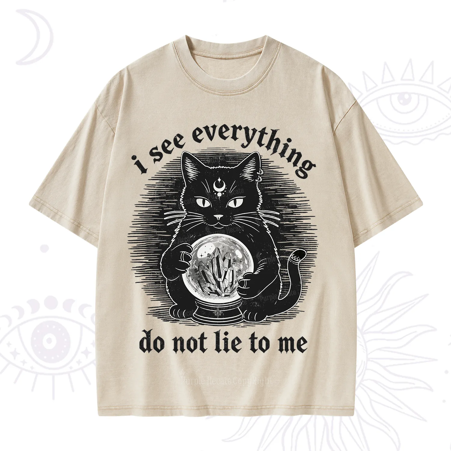 Purplehecate All Seeing Cat Washed T-Shirt