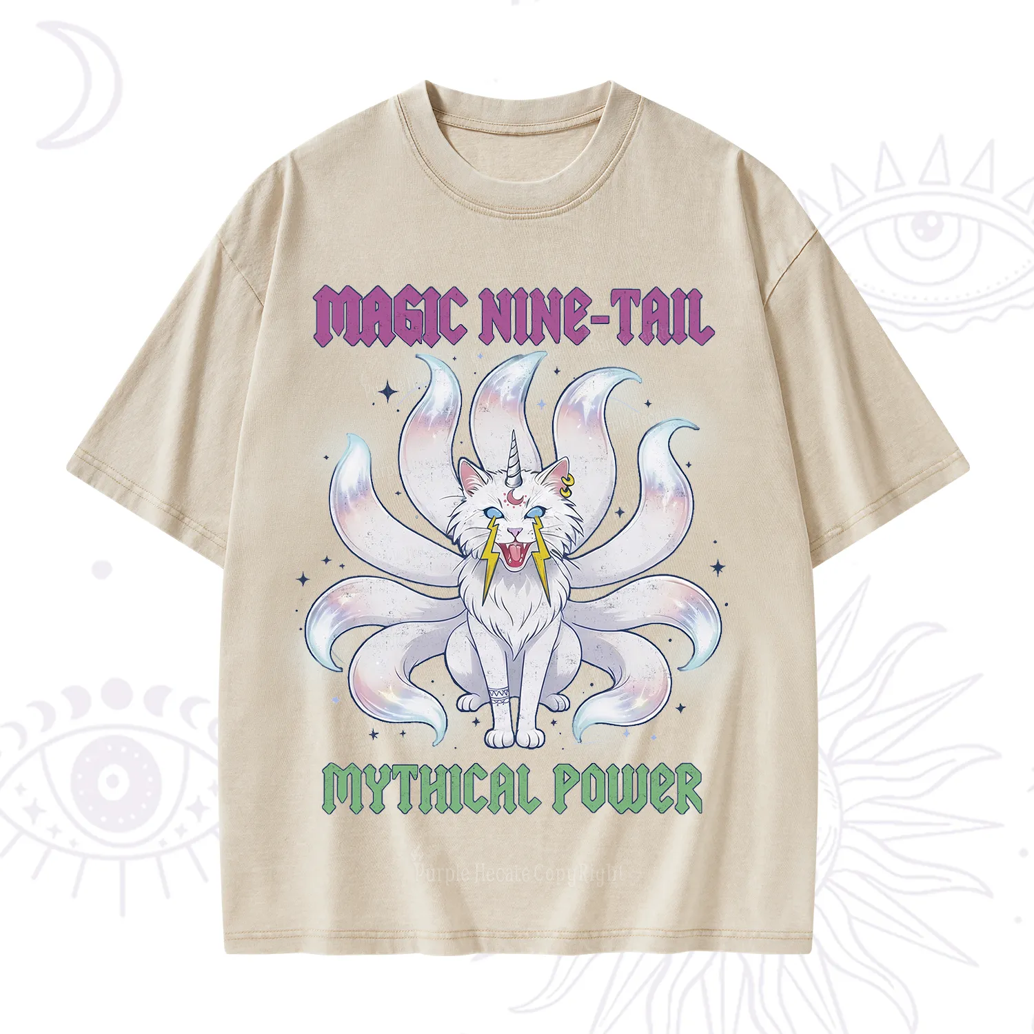 Purplehecate Magic Nine Tail Cat Washed T-Shirt