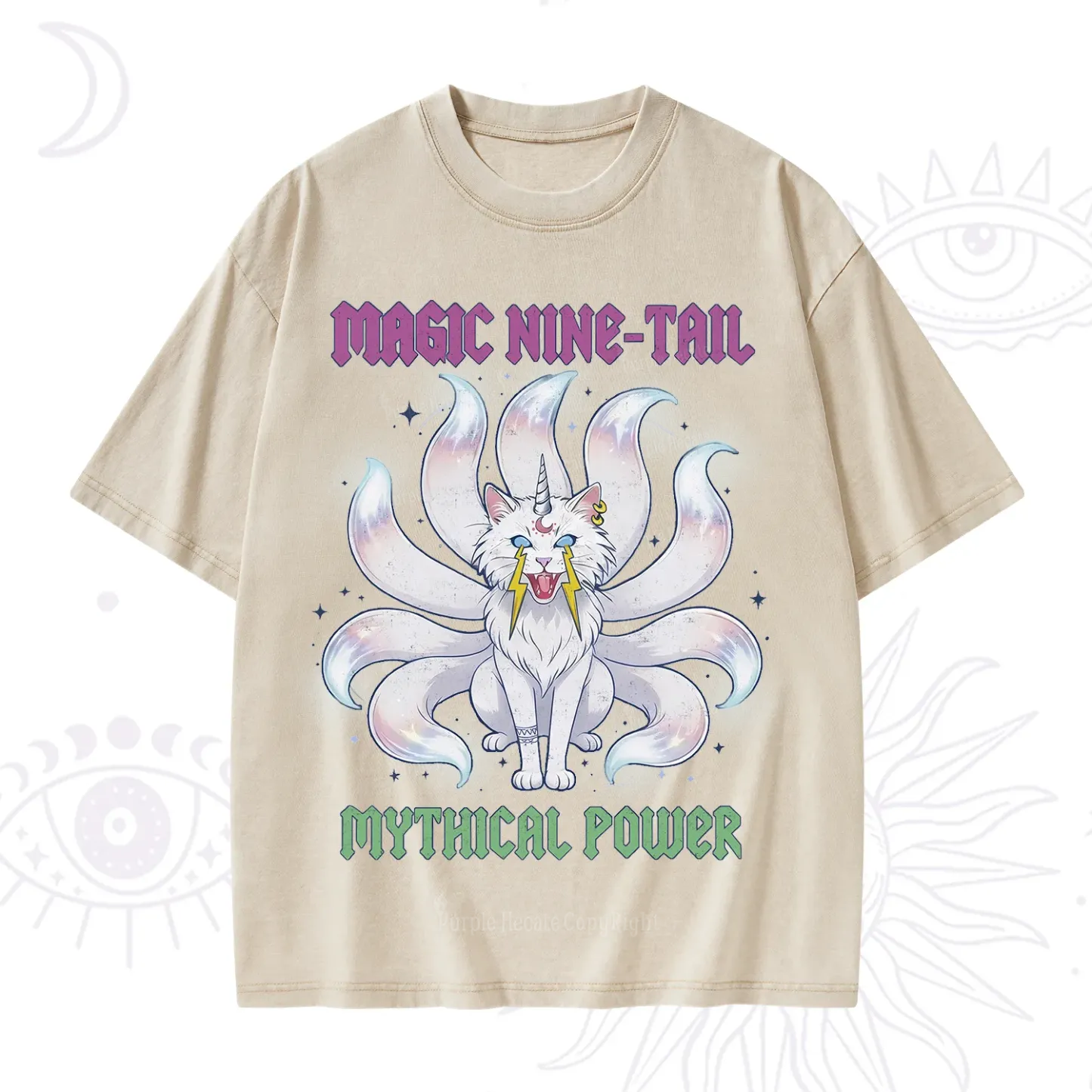 Purplehecate Magic Nine Tail Cat Washed T-Shirt