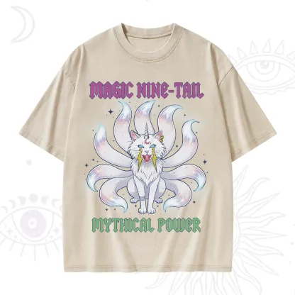 Purplehecate Magic Nine Tail Cat Washed T-Shirt