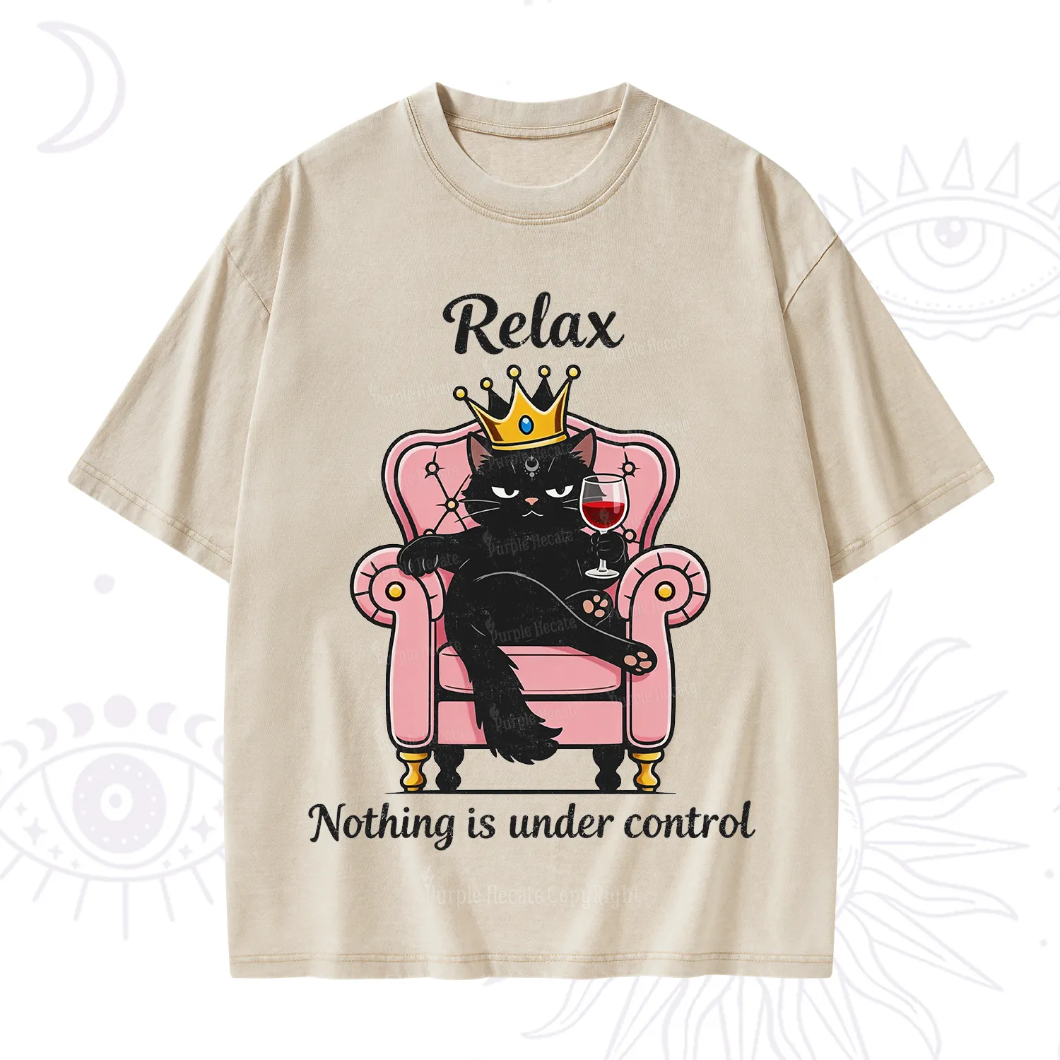 Purplehecate Relax Nothing Is Under Control Washed T-Shirt