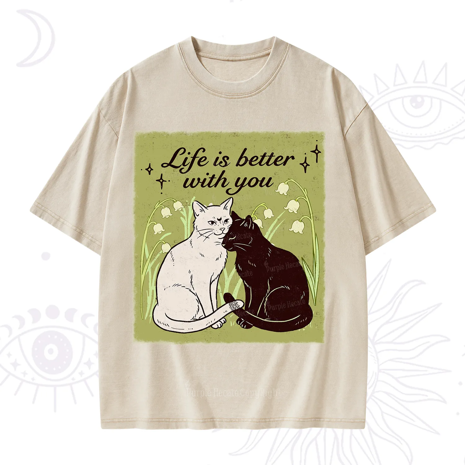 Purplehecate Life Is Better With a Cat Washed T-Shirt