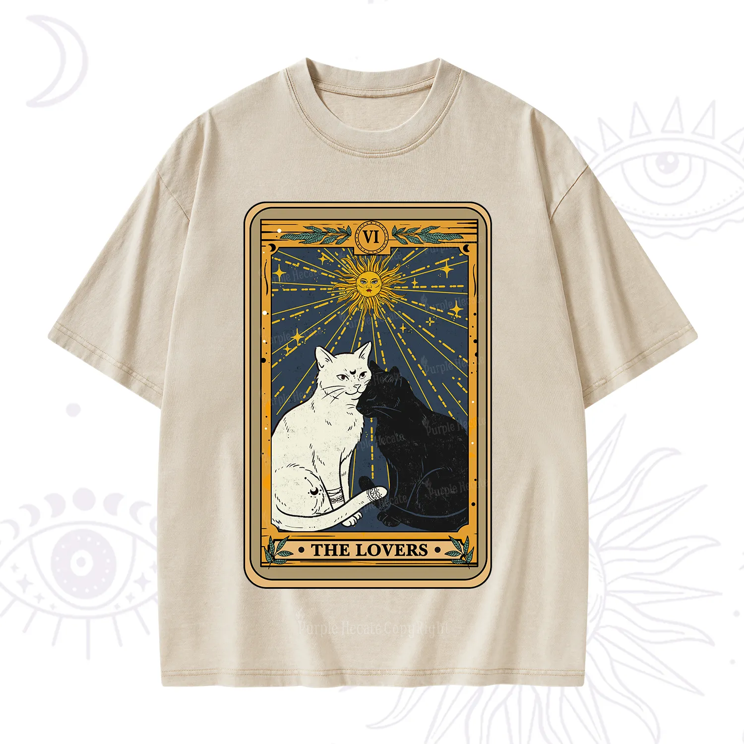 Purplehecate The Lovers Cat Tarot Card Washed T-Shirt