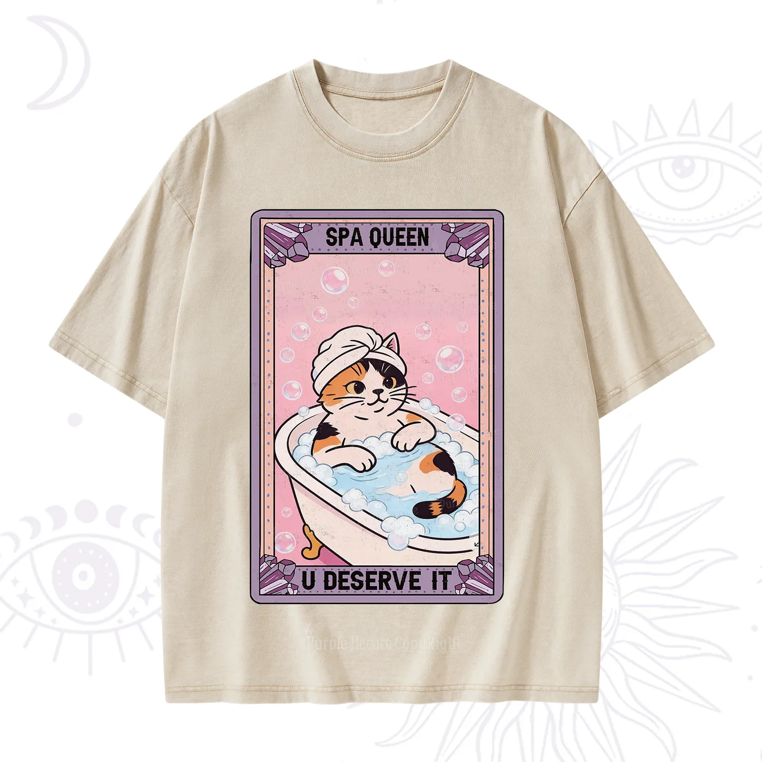 Purplehecate The Spa Queen Cat Tarot Washed T-Shirt