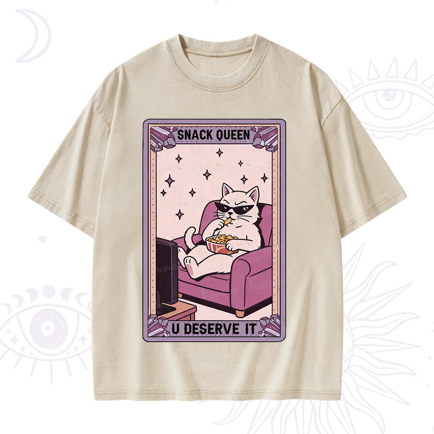 Purplehecate The Snack Queen Cat Tarot Washed T-Shirt