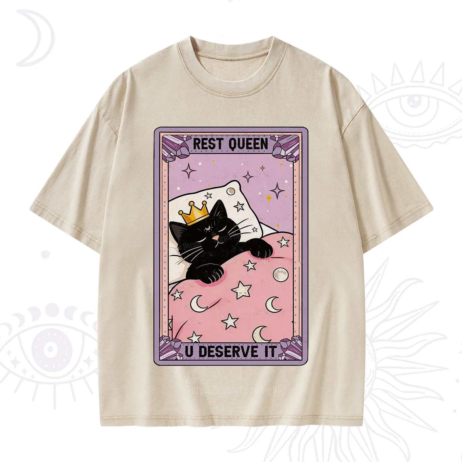Purplehecate The Rest Queen Cat Tarot Washed T-Shirt