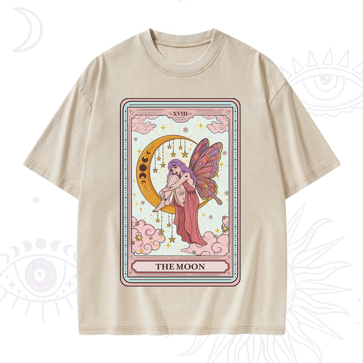 Purplehecate The Moon Tarot Washed T-Shirt