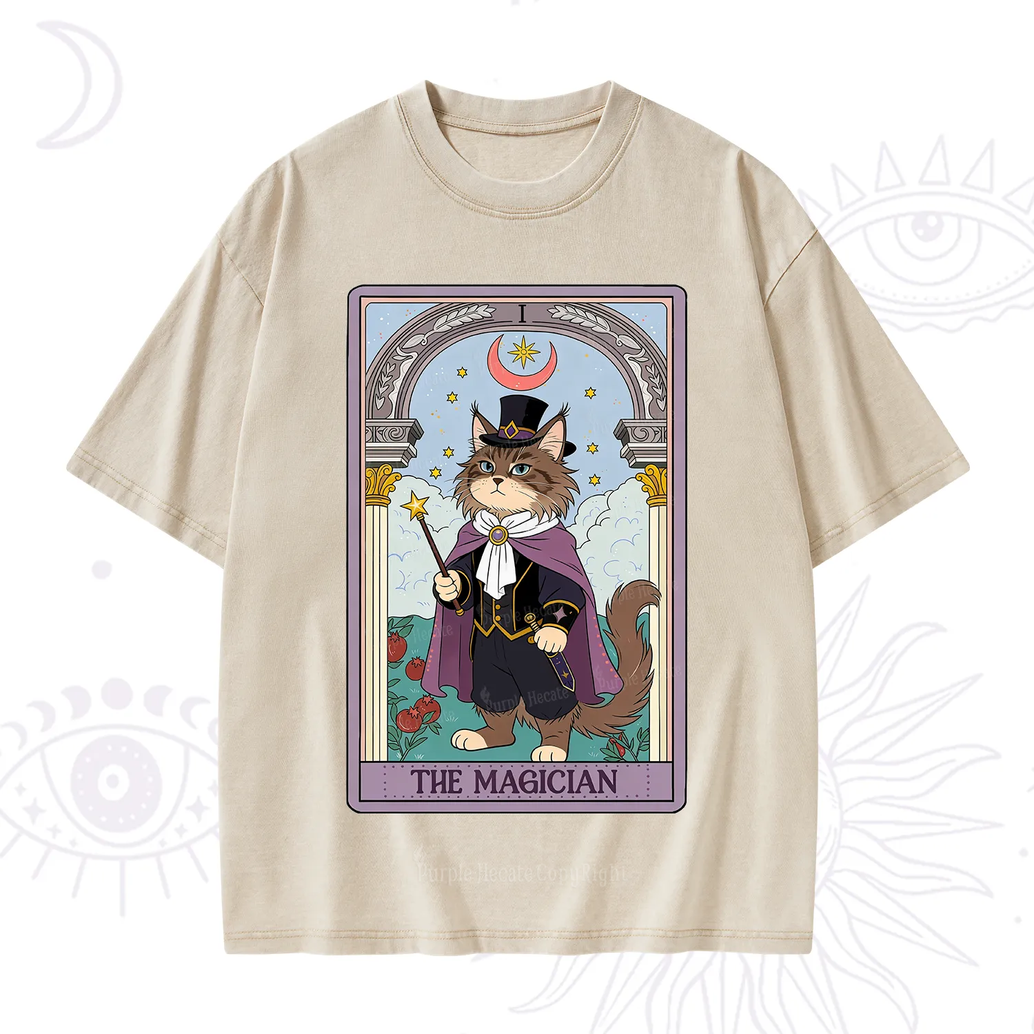 Purplehecate The Magician Cat Tarot Washed T-Shirt