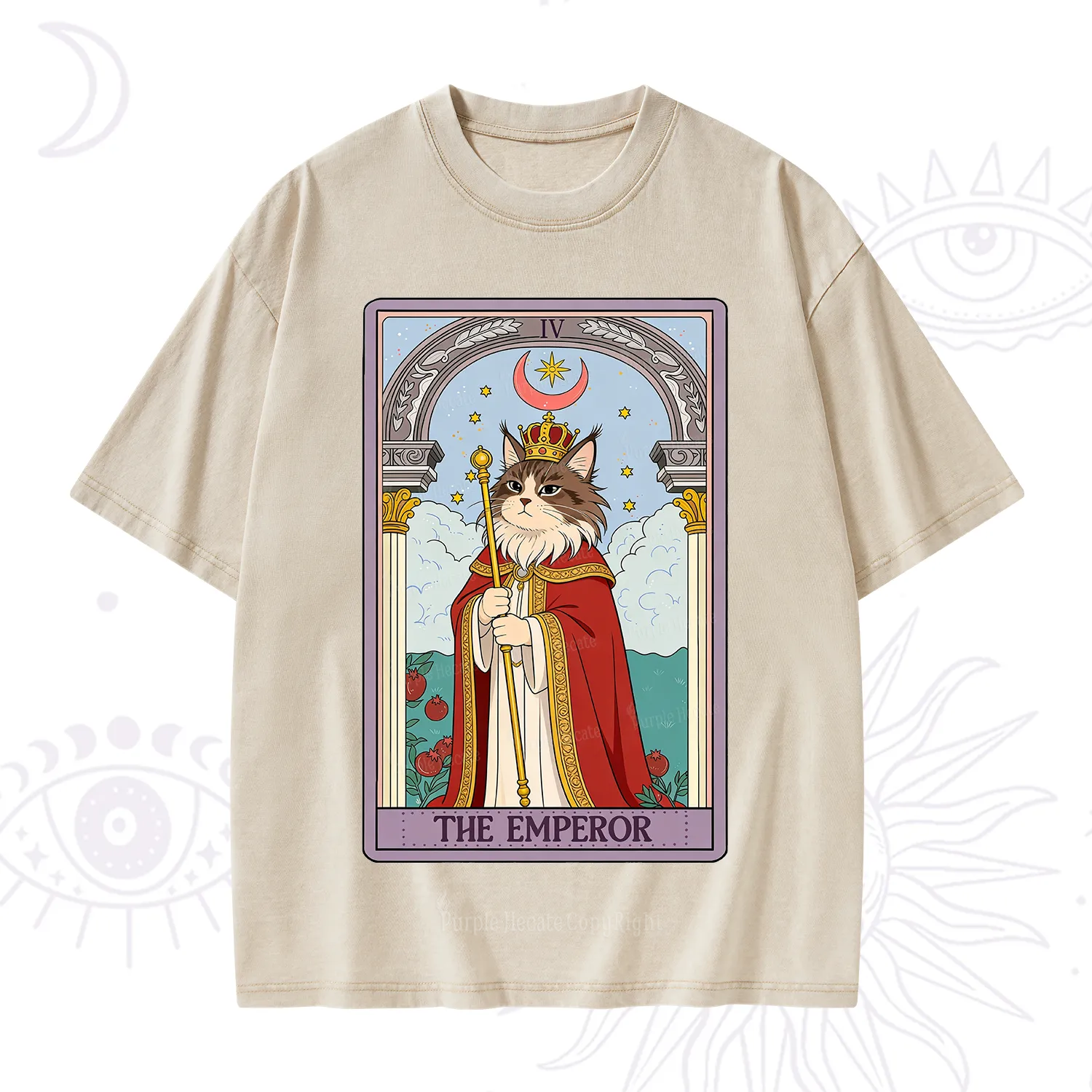 Purplehecate The Emperor Cat Tarot Washed T-Shirt