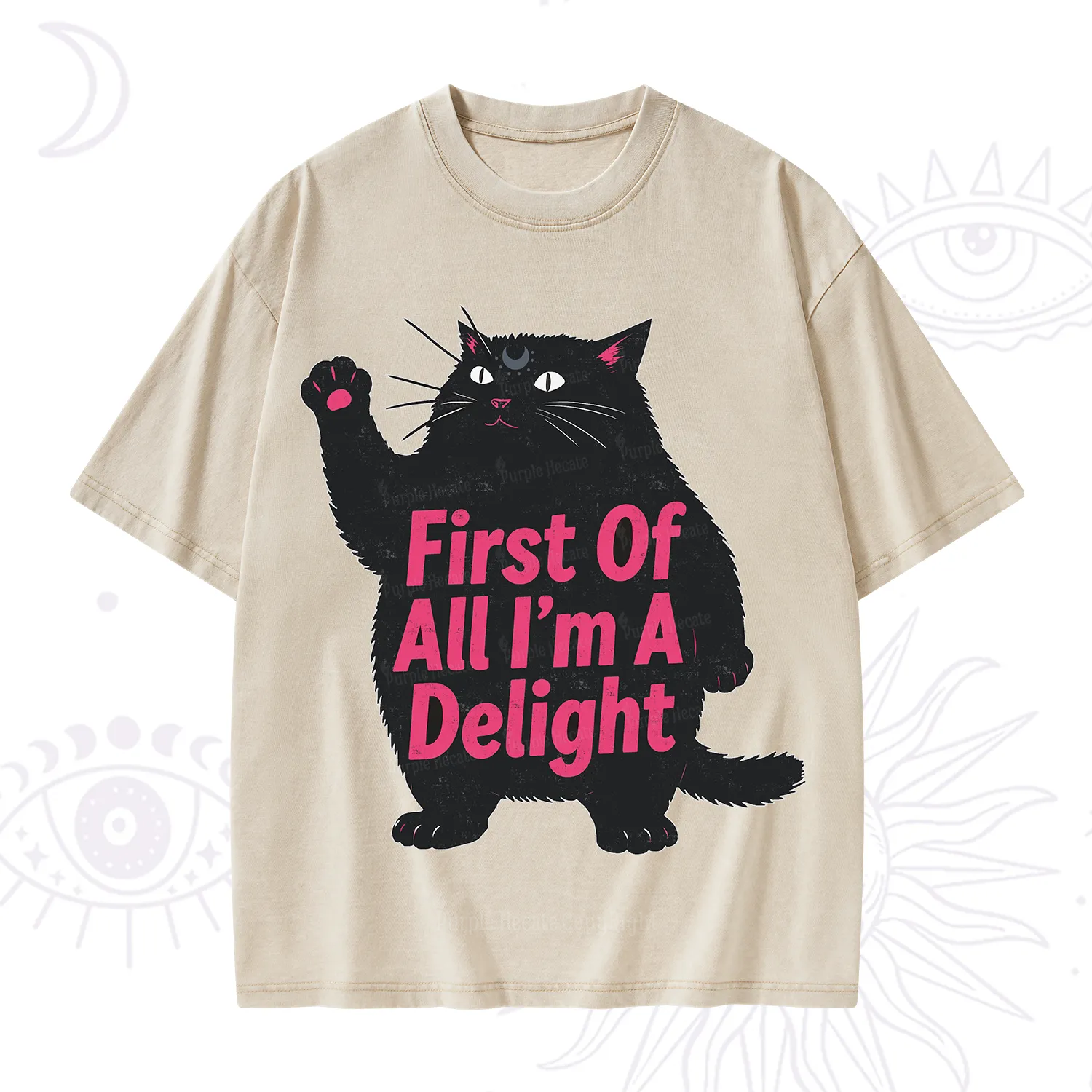 Purplehecate First Of All I'm A Delight Cat Washed T-Shirt