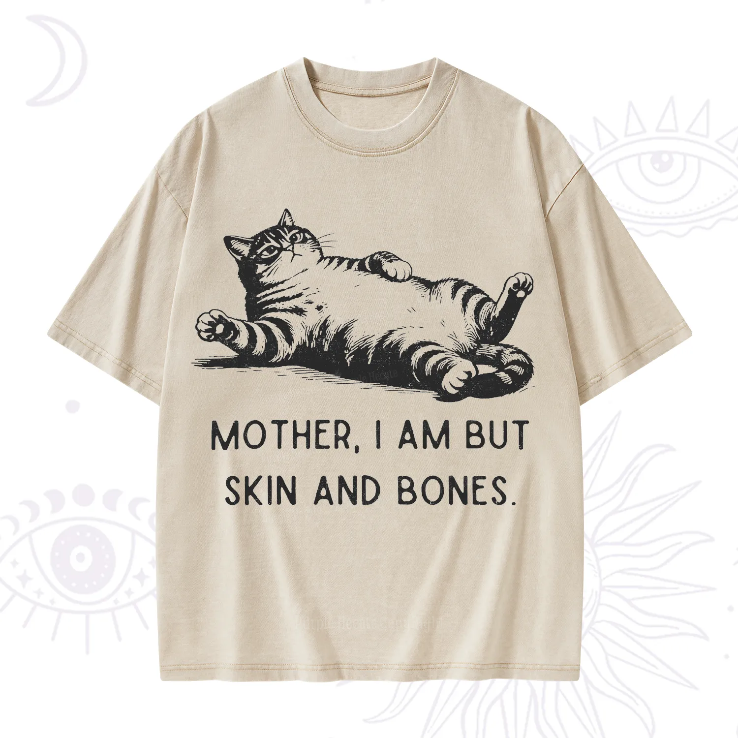 Purplehecate Mother I Am But Skin And Bones Funny Cat Washed T-Shirt