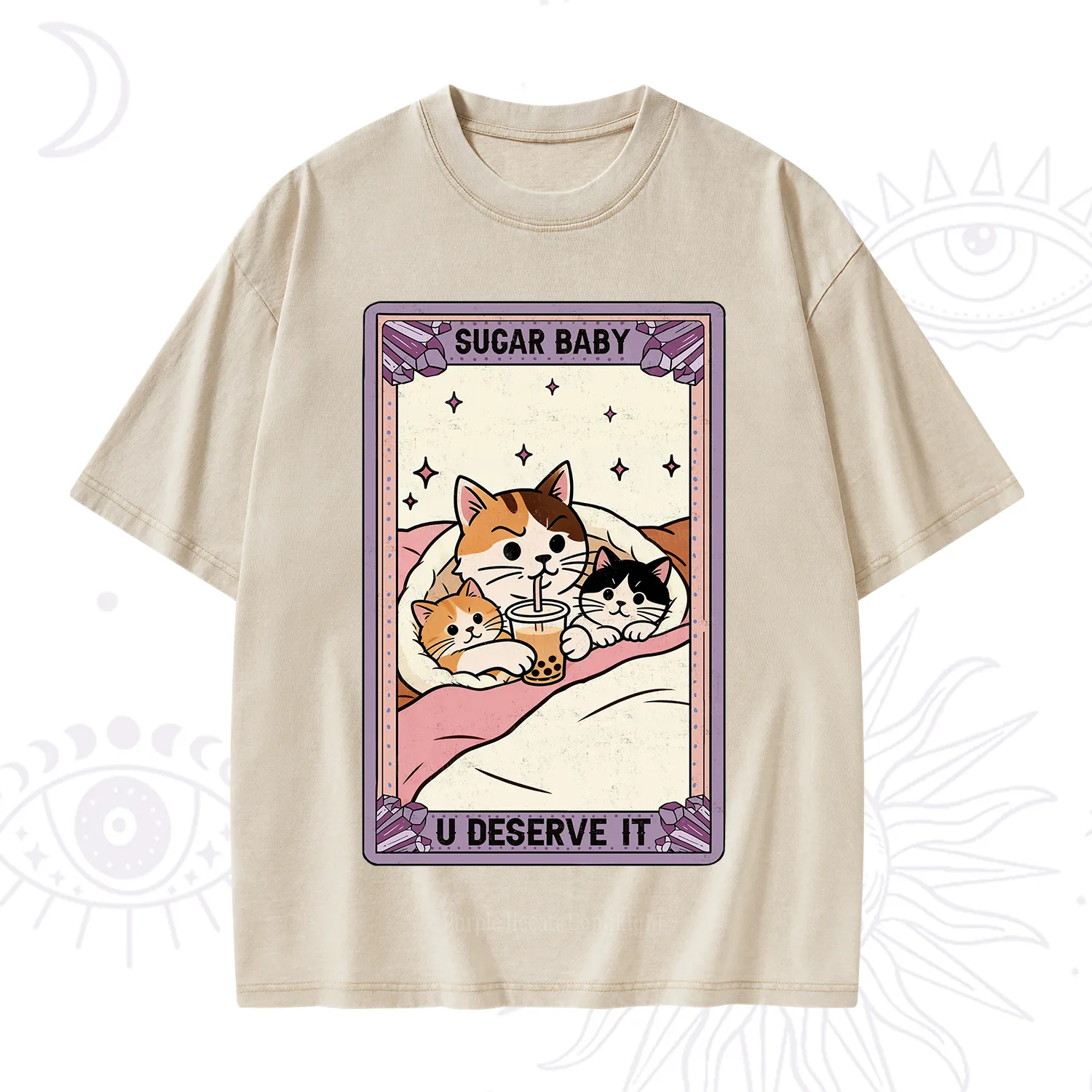 Purplehecate The Sugar Baby Cat Tarot Washed T-Shirt
