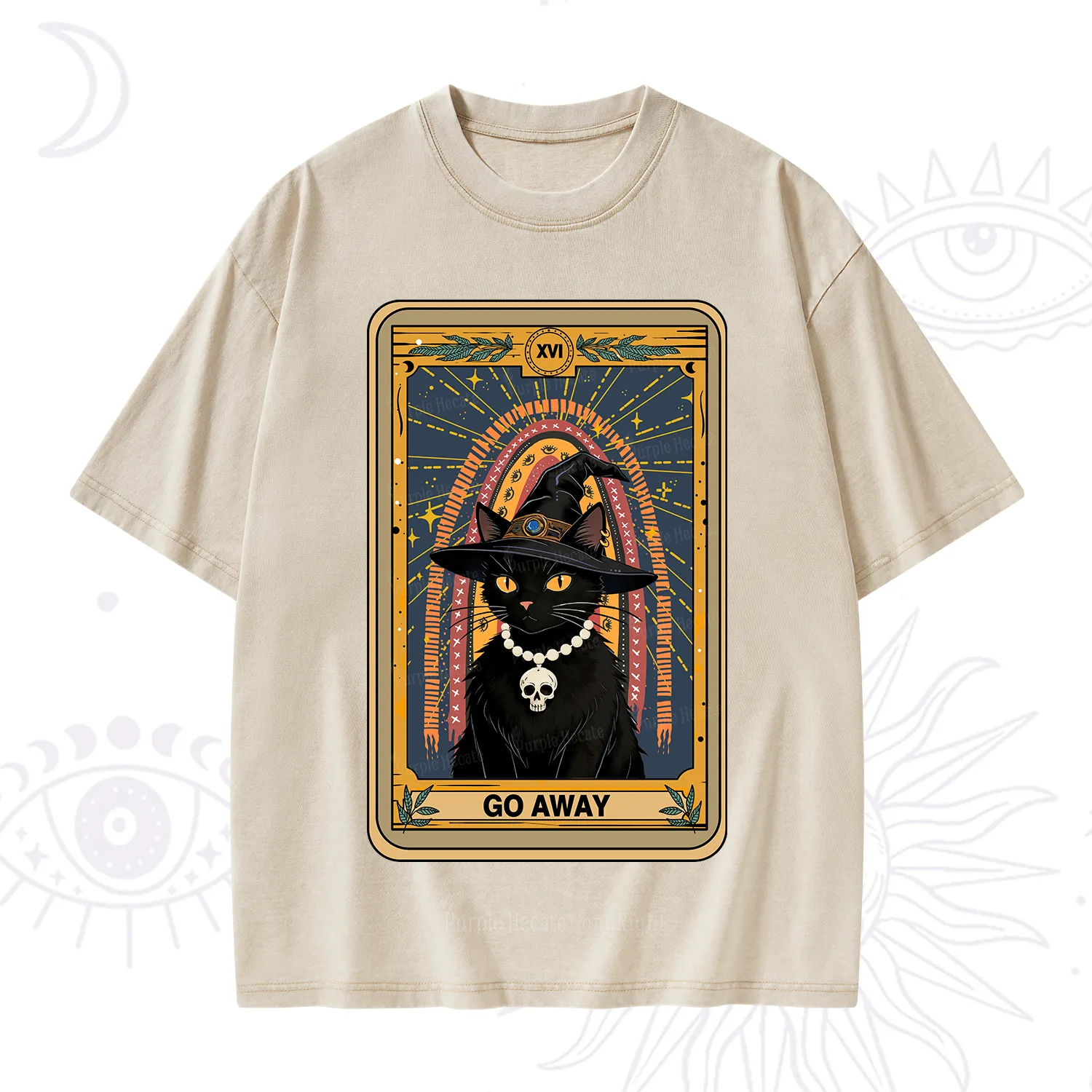 Purplehecate The Go Away Cat Tarot Washed T-Shirt