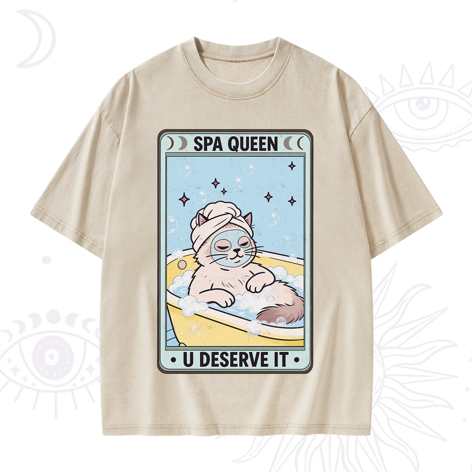 Purplehecate The Spa Queen Cat Tarot Washed T-Shirt