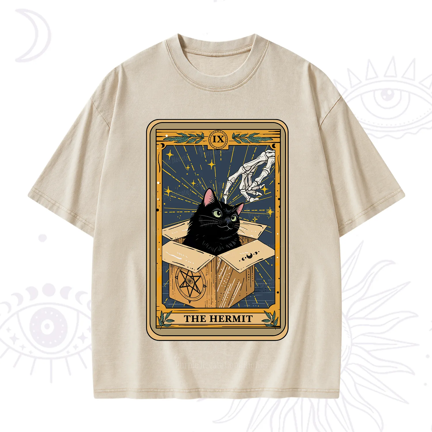 Purplehecate The Hermit Cat Tarot Washed T-Shirt