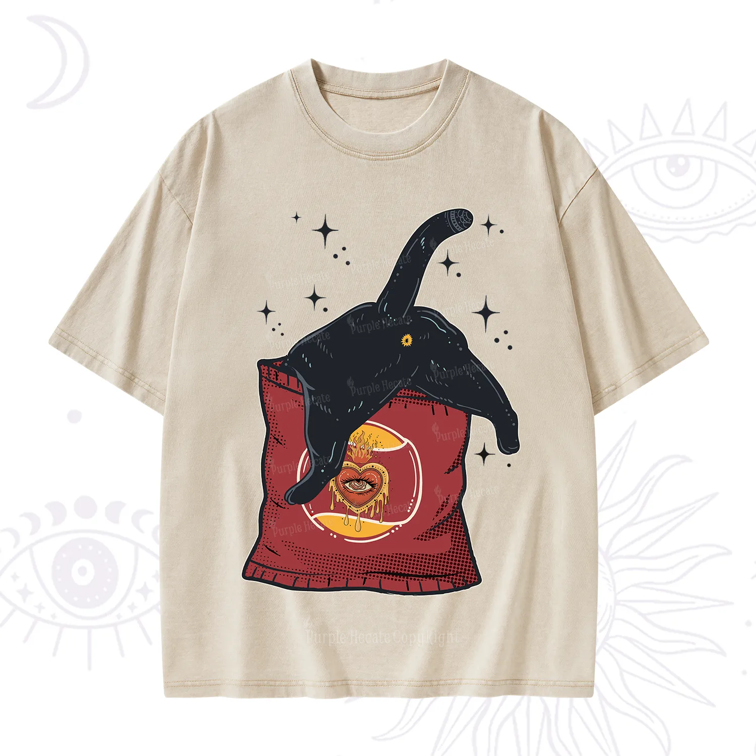 Purplehecate Curious Witch Cat Washed T-Shirt