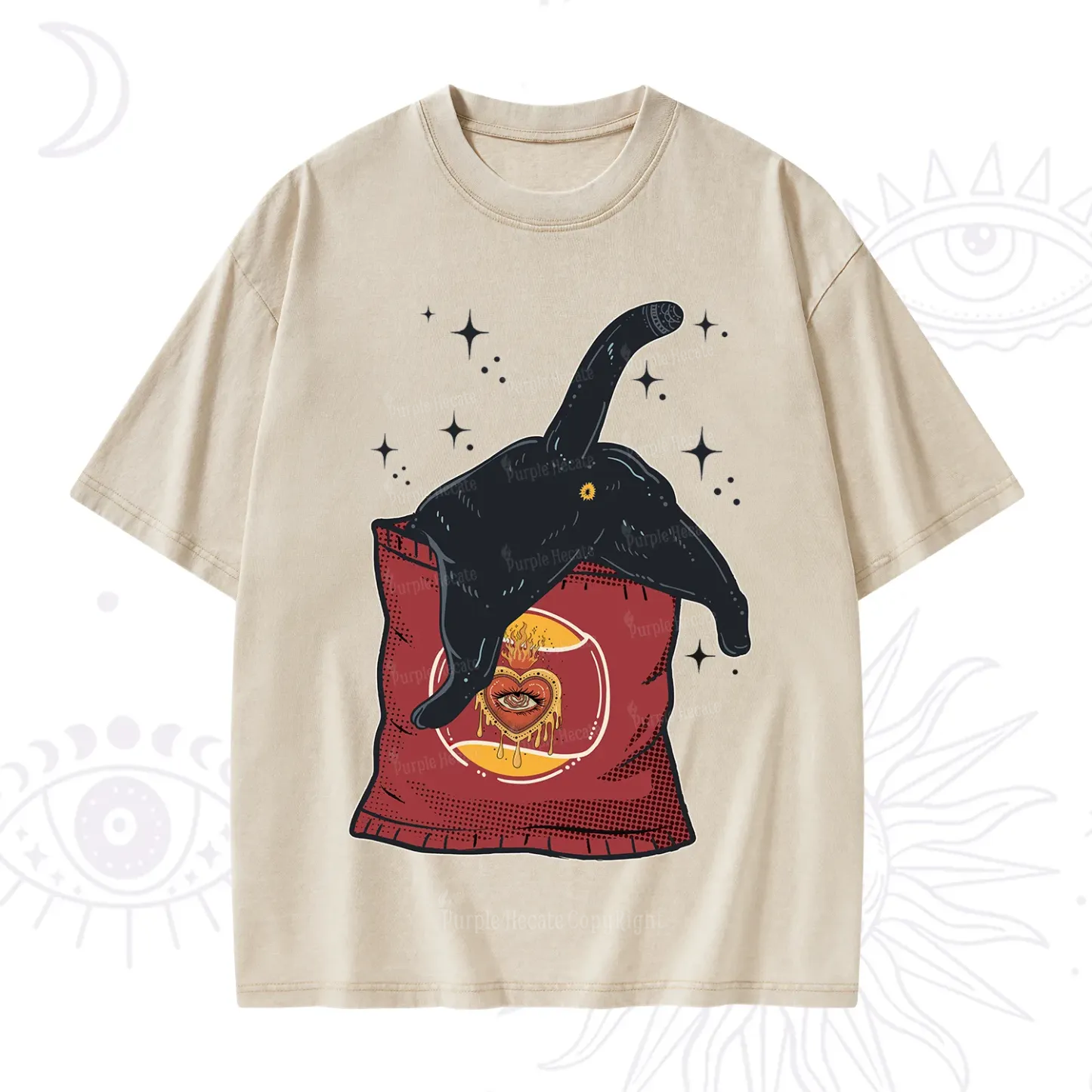 Purplehecate Curious Witch Cat Washed T-Shirt