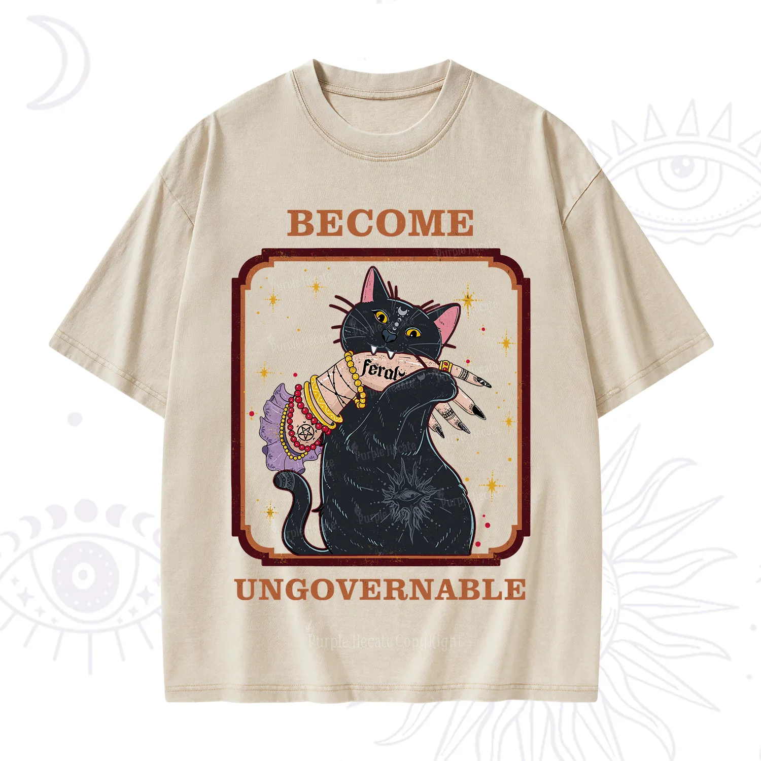 Purplehecate Become Ungovernable Cat Washed T-Shirt