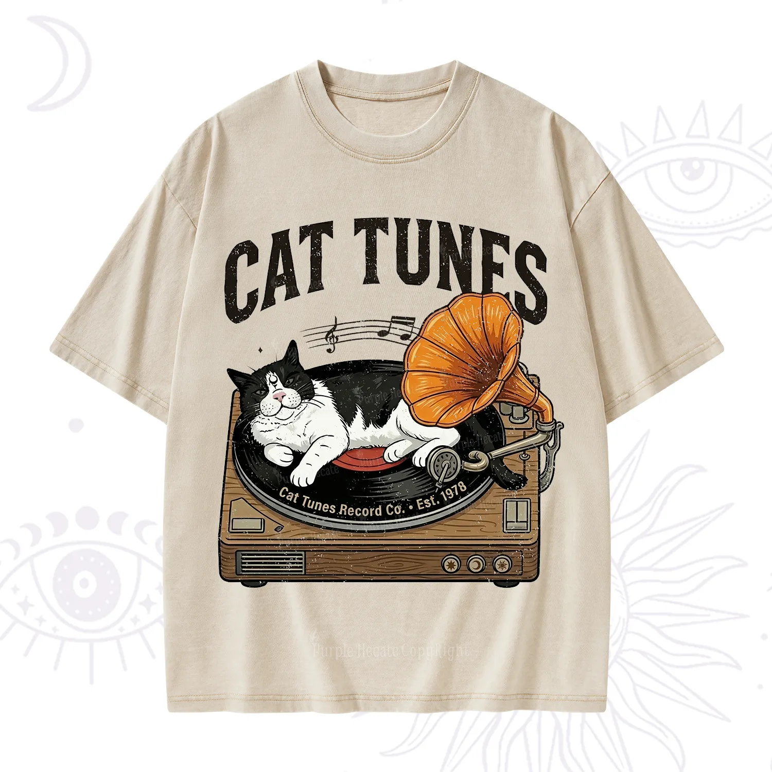 Purplehecate Cat Tunes Washed T-Shirt