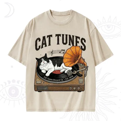 Purplehecate Cat Tunes Washed T-Shirt