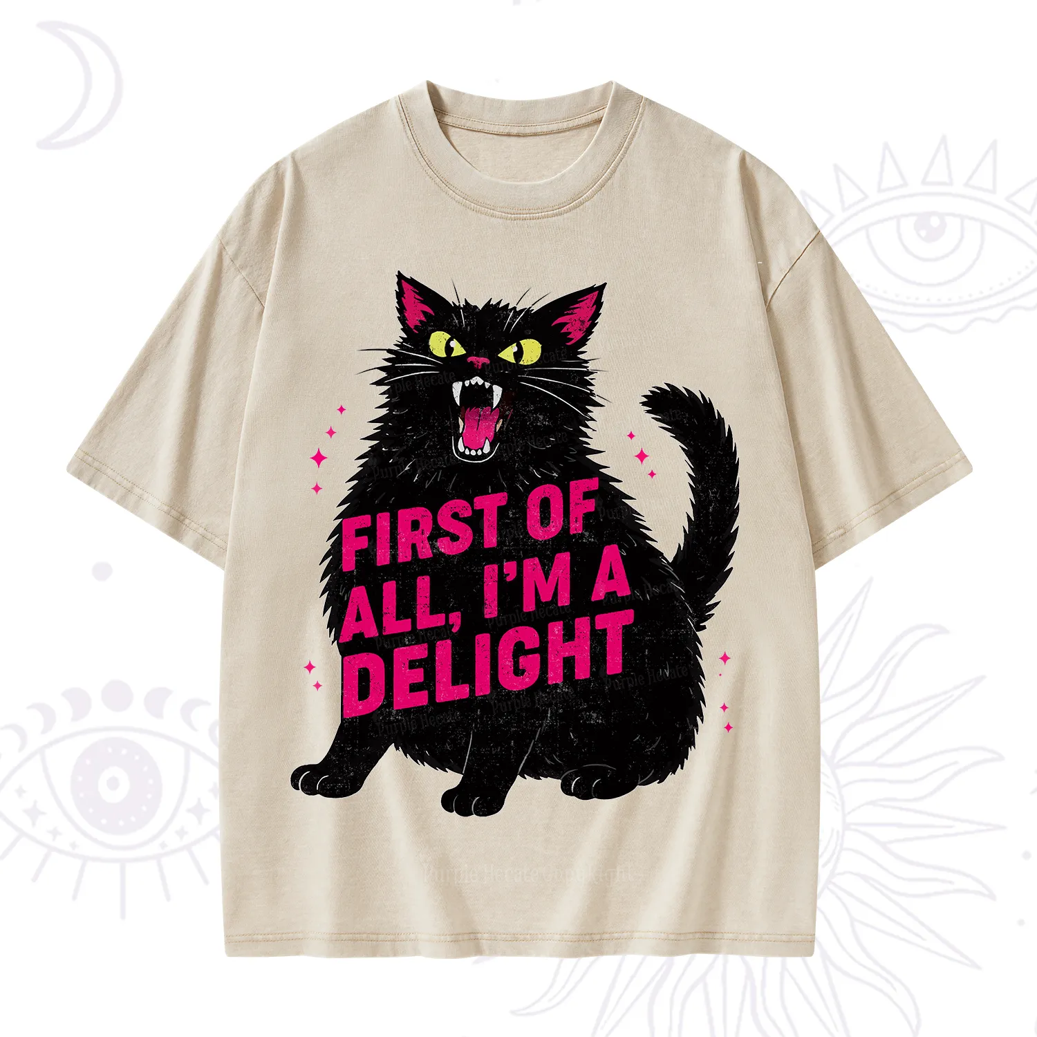 Purplehecate First Of All I'm A Delight Cat Washed T-Shirt
