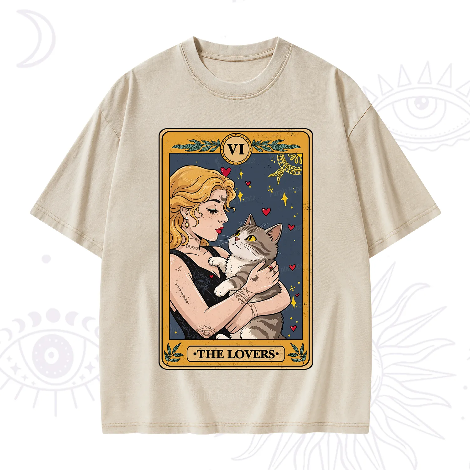Purplehecate The Lovers Tarot for Cat Lovers Washed T-Shirt