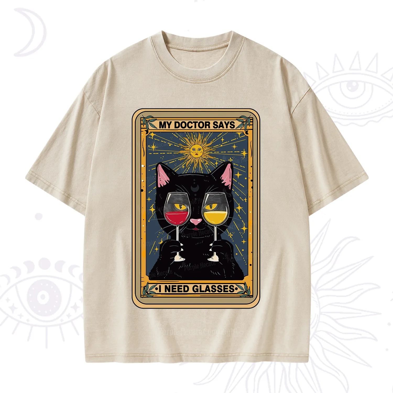 Purplehecate Funny Black Cat My Doctor Says I Need Glasses Tarot Washed T-Shirt