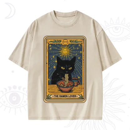 Purplehecate The Ramen Lover Cat Tarot Washed T-Shirt