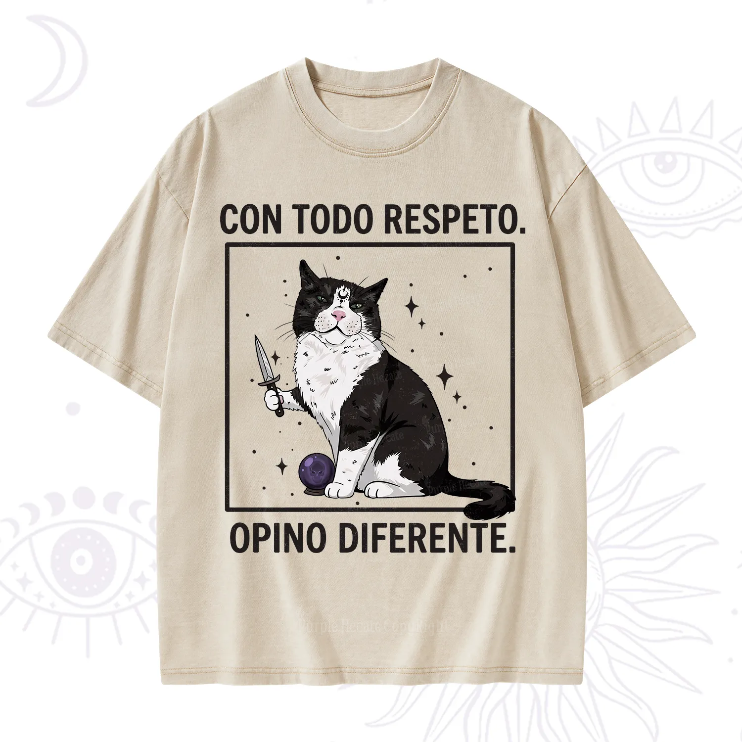 Purplehecate Funny Cat Con Todo Respeto Opino Diferente Washed T-Shirt