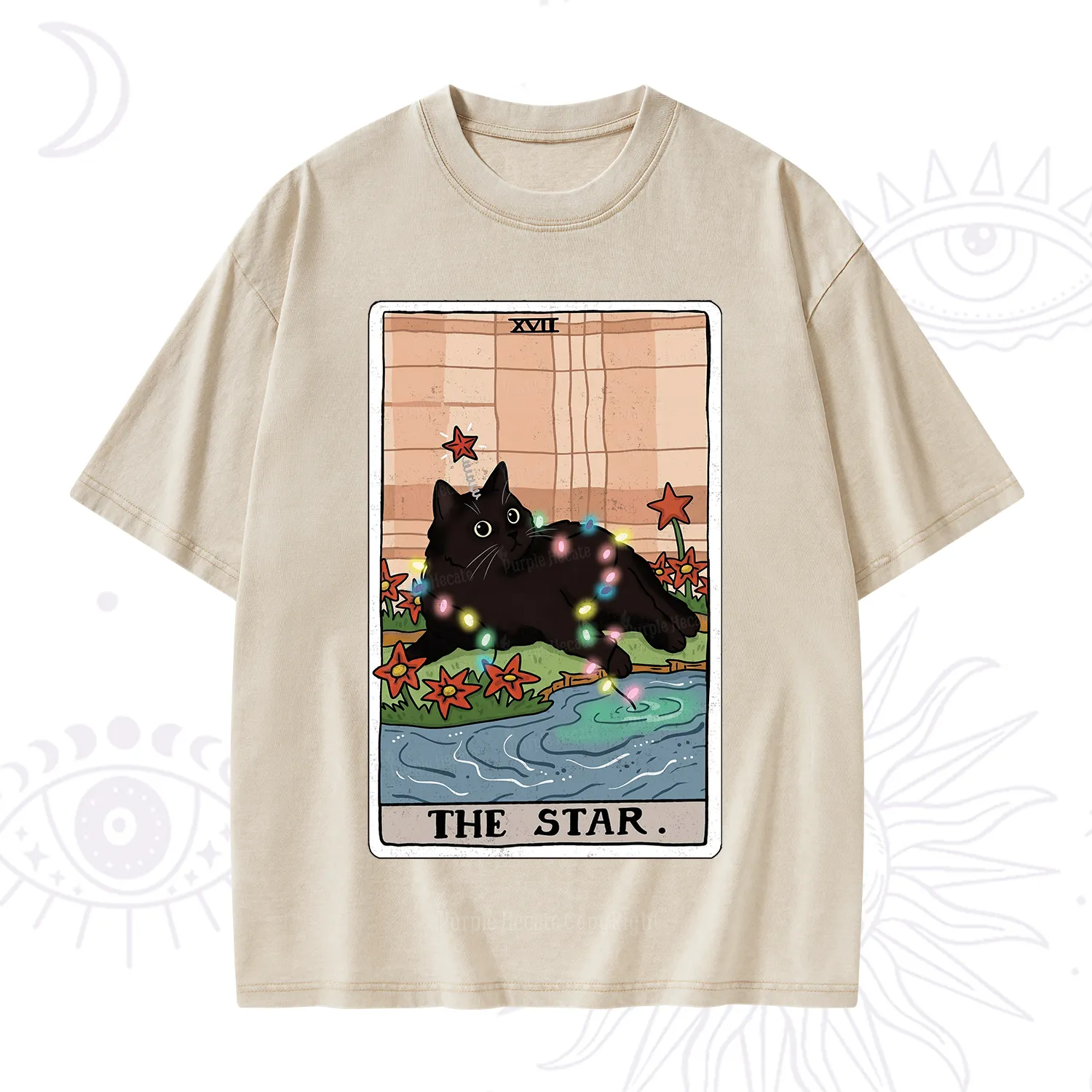 Purplehecate The Star Cat Tarot Card Washed T-Shirt