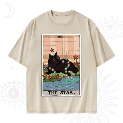 Purplehecate The Star Cat Tarot Card Washed T-Shirt