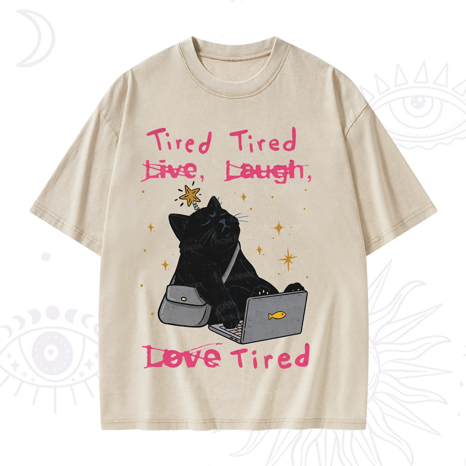 Purplehecate Tired Cat Washed T-Shirt