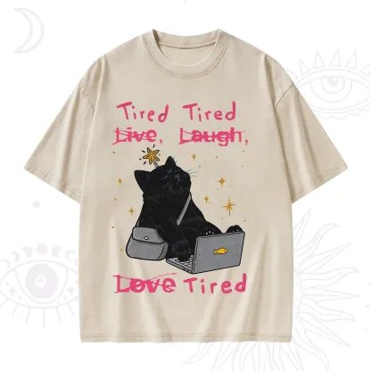 Purplehecate Tired Cat Washed T-Shirt