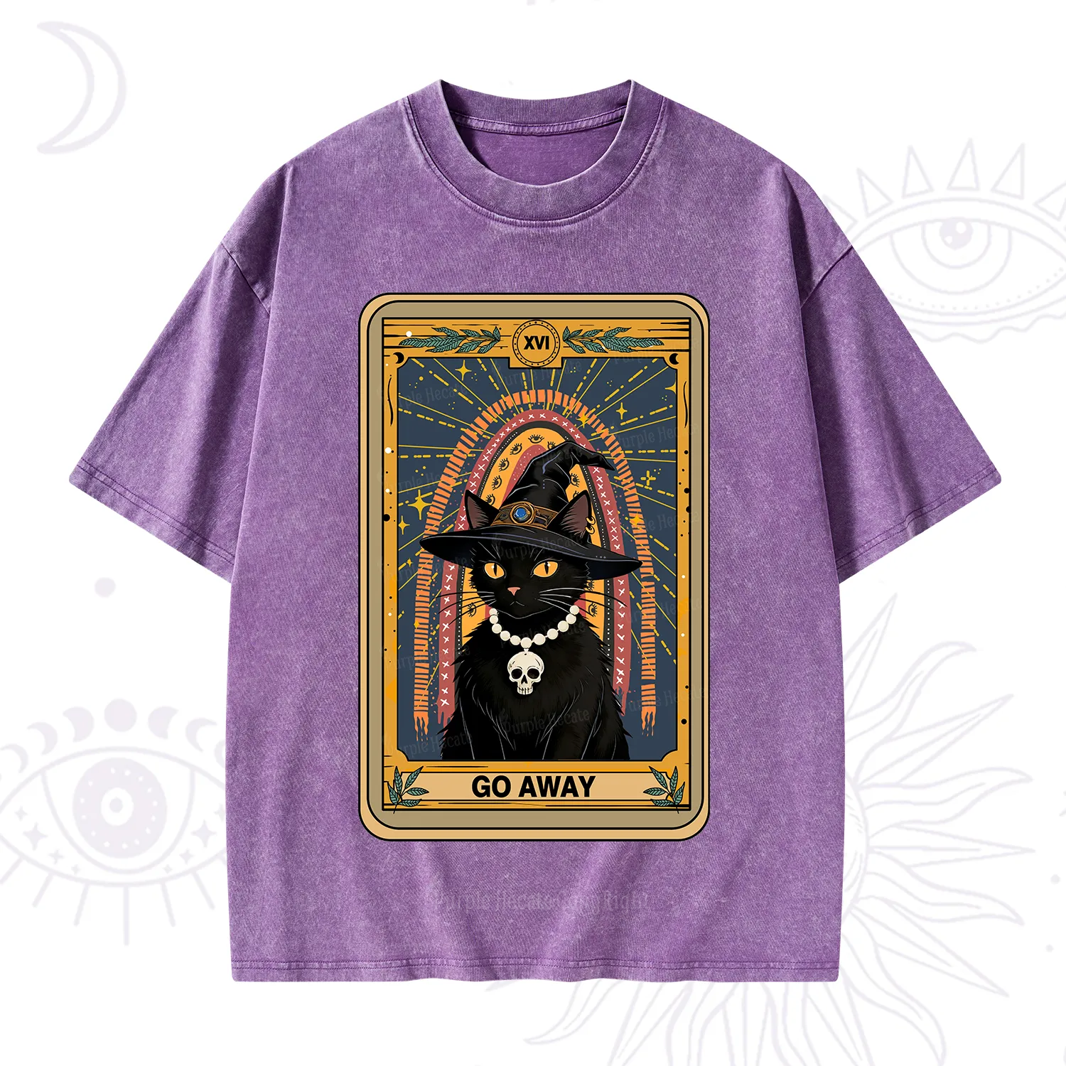 Purplehecate The Go Away Cat Tarot Washed T-Shirt