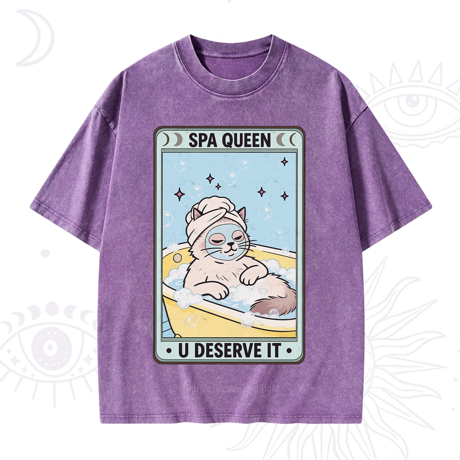 Purplehecate The Spa Queen Cat Tarot Washed T-Shirt