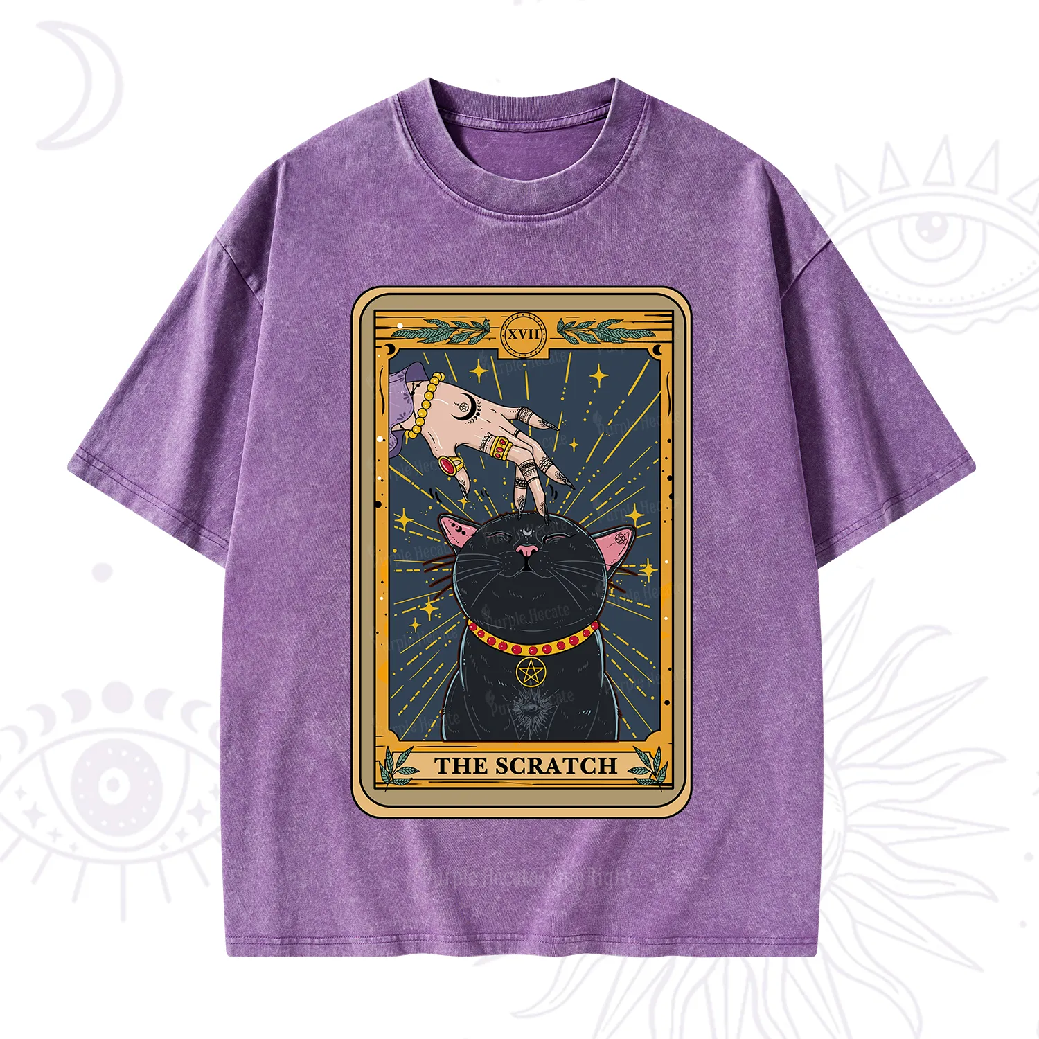Purplehecate The Scratch Cat Tarot Washed T-Shirt