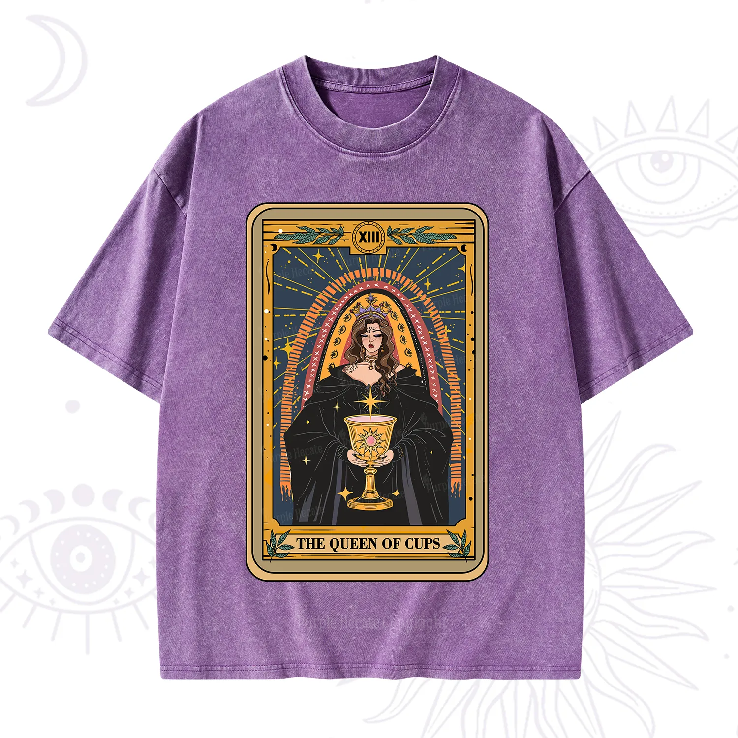 Purplehecate The Queen of Cups Tarot Washed T-Shirt