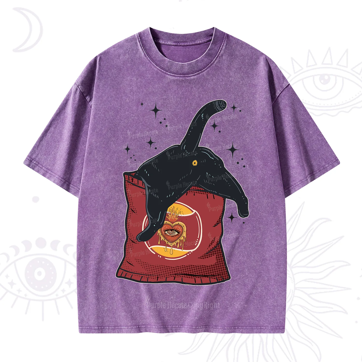 Purplehecate Curious Witch Cat Washed T-Shirt