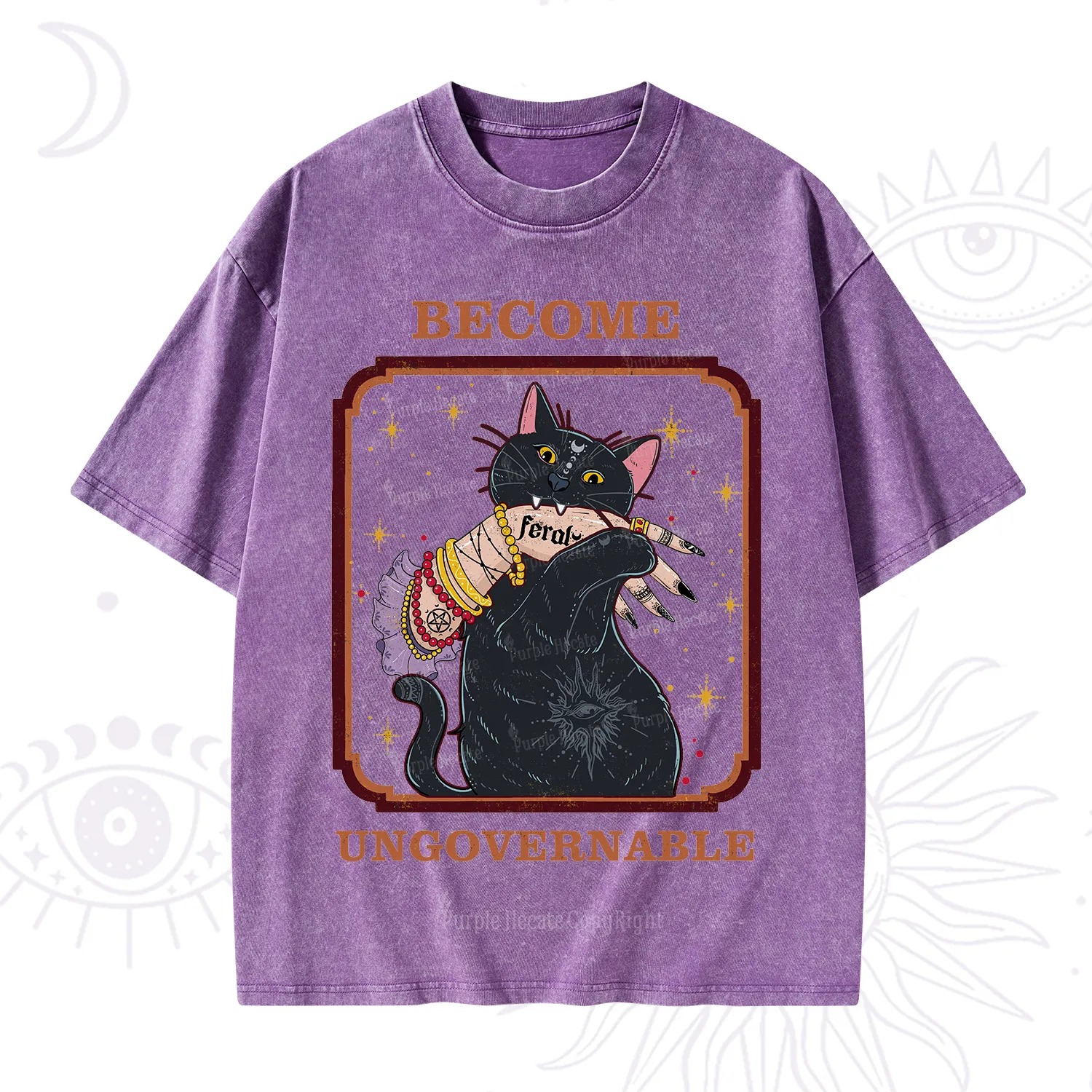 Purplehecate Become Ungovernable Cat Washed T-Shirt